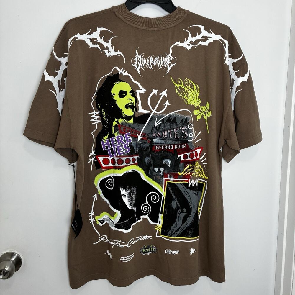 Civil Regime Mens Beetlejuice Graphic Tee Halloween Brown Shirt NWT Size Large